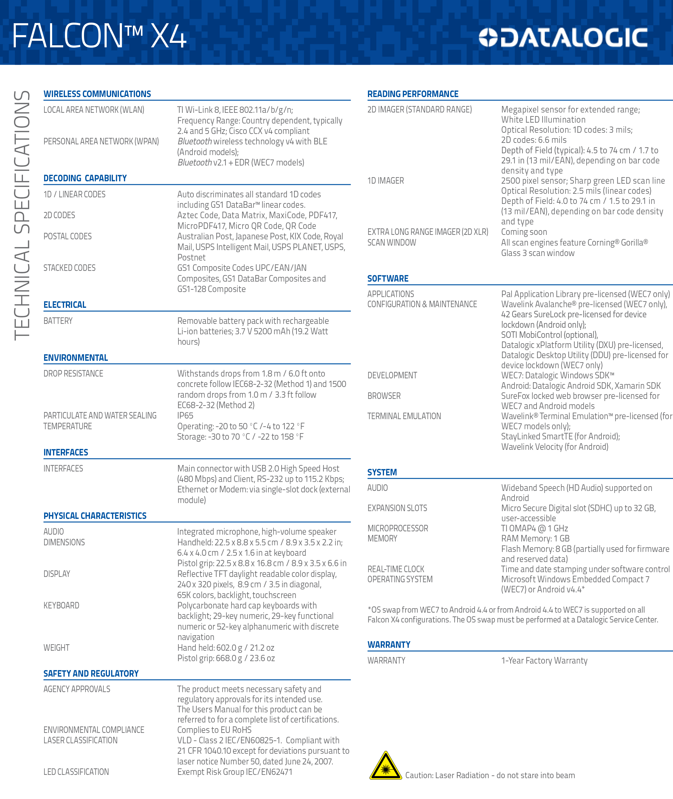 Datalogic Falcon™ X4 Specification